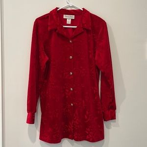 Diane Von Furstenberg The Color Authority Vintage Red Velvet Button Front Blouse